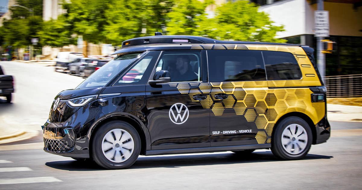 Volkswagen ID. Buzz Driverless Trials Kickoff in Austin, Texas 4 VW ID. Buzz Self Driving Test Vehicle In The City